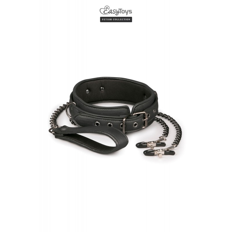 Collier cuir avec chaînes de seins - Easytoys Fetish Collection Collier cuir avec chaînes de seins - Easytoys Fetish Collection