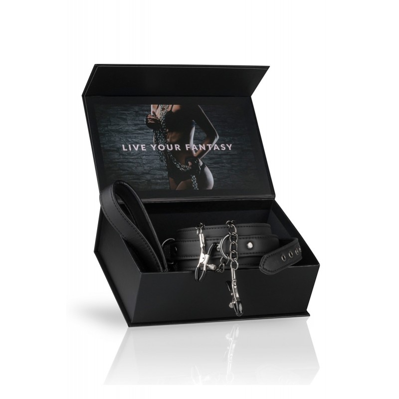 Collier cuir avec chaînes de seins - Easytoys Fetish Collection Collier cuir avec chaînes de seins - Easytoys Fetish Collection