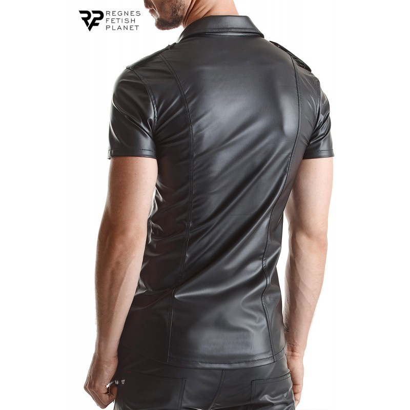 Chemise manches courtes wetlook noire Luca - Regnes Chemise manches courtes wetlook noire Luca - Regnes