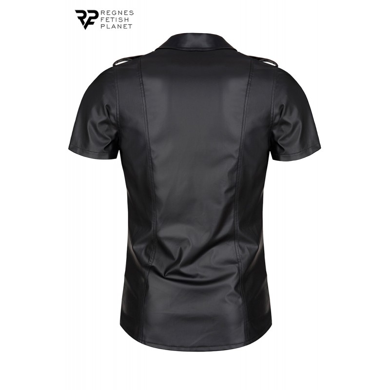 Chemise manches courtes wetlook noire Luca - Regnes Chemise manches courtes wetlook noire Luca - Regnes