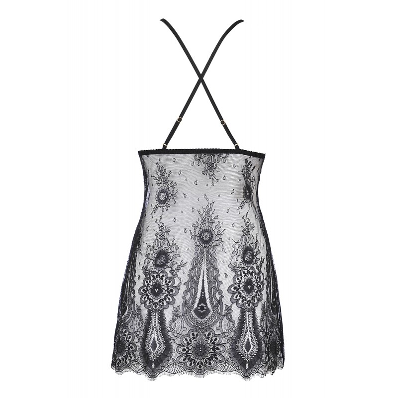 Nuisette dentelle et wetlook noire V-9789 - Axami Nuisette dentelle et wetlook noire V-9789 - Axami