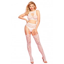 Top brassière et collant ouvert blanc